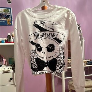 Disney White and Black Long Sleeve Tee with Nightmare Design